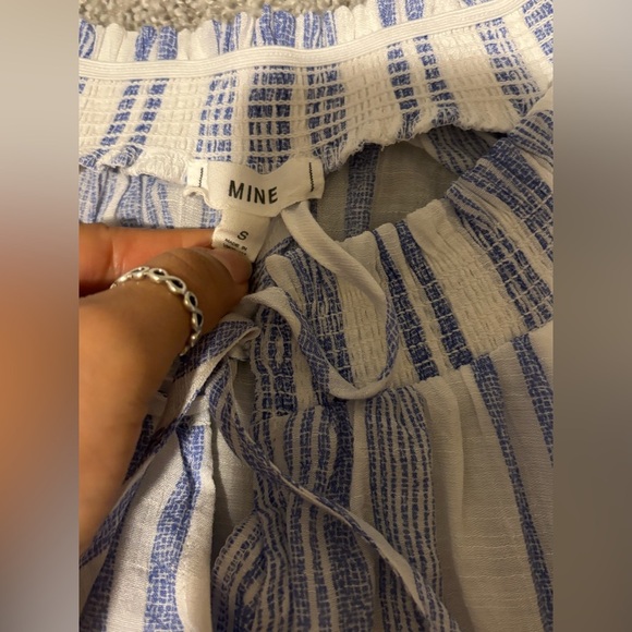 Mine Blue and White Striped Off-Shoulder Blouse - Picture 2 of 6